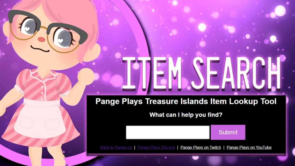 Search by Item Name on Pange's Treasure Islands!