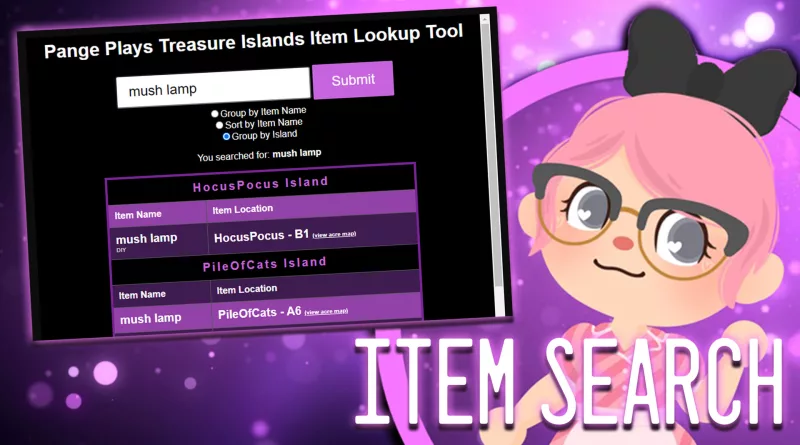 Treasure Island - we support searching by item name!