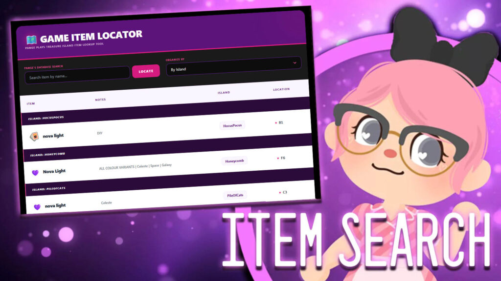 Treasure Island - we support searching by item name!